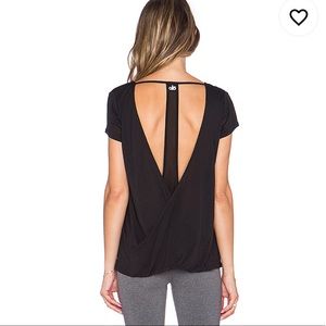 NWOT alo yoga row short sleeve open back black top